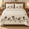 Mid Century Modern Quilt Set, Abstract Bird Branches, Gift for Retro Decor Lovers
