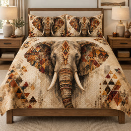 African Elephant Tribal Boho Quilt Set