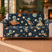 Alien Tea Cup Toss sofa cover on a beige sofa