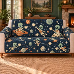 Alien Tea Cup Toss Sofa Cover, Space Decor, Gift for Sci-Fi Fans