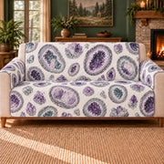 Amethyst Geode Ovals sofa cover on a beige sofa