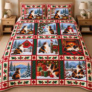 Calico Cat Vintage Postcards Christmas Quilt Set, matching mockup detail view