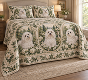 Maltese Garden Cameos Quilt Set, low side-angle bedroom view