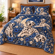 Dalmatian Celestial Night Quilt Set, low side-angle bedroom view
