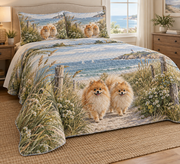 Pomeranian Coastal Morning Quilt Set, low side-angle bedroom view