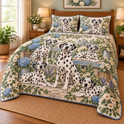 Dalmatian Rustic Farmhouse Quilt Set, low side-angle bedroom view