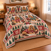Cocker Spaniel Cozy Christmas Sweater Quilt Set, low side-angle bedroom view