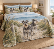 Schnauzer Coastal Morning Quilt Set, low side-angle bedroom view