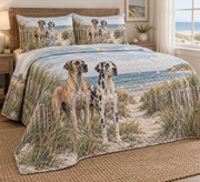 Great Dane Coastal Morning Quilt Set, low side-angle bedroom view