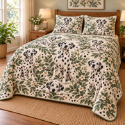 Dalmatian Spotted Botanical Quilt Set, low side-angle bedroom view