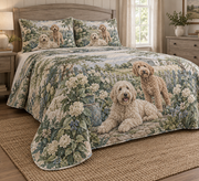 Labradoodle Rustic Farmhouse Quilt Set, low side-angle bedroom view