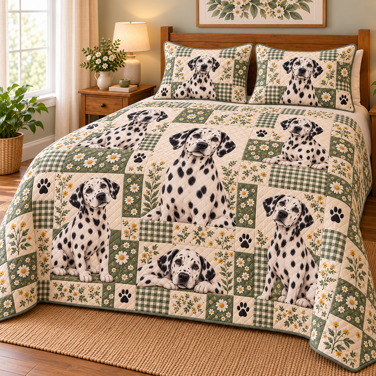 Dalmatian Heritage Patchwork Quilt Set, low side-angle bedroom view