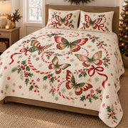 Peppermint Flight Butterfly Christmas Quilt Set, angled butterfly bedroom view