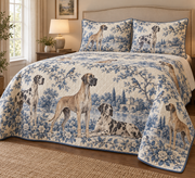 Great Dane Blue Country Toile Quilt Set, low side-angle bedroom view