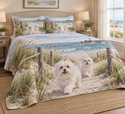 Maltese Coastal Morning Quilt Set, low side-angle bedroom view