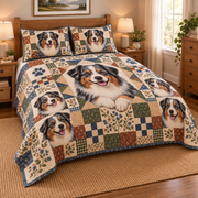 Australian Shepherd Heritage Patchwork Quilt Set, low side-angle bedroom view