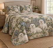 Maltese Rustic Farmhouse Quilt Set, low side-angle bedroom view