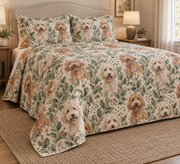 Labradoodle Spotted Botanical Quilt Set, low side-angle bedroom view