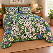 Dalmatian Garden Stained Glass Quilt Set, low side-angle bedroom view