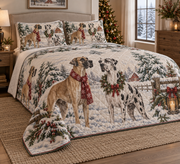 Great Dane Vintage Postcards Christmas Quilt Set, low side-angle bedroom view