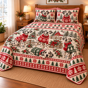 Dalmatian Cozy Sweater Christmas Quilt Set, low side-angle bedroom view