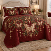 Christmas Ornament Butterflies Quilt Set, angled butterfly bedroom view