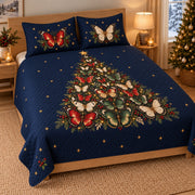 Butterfly Tree Christmas Quilt Set, angled butterfly bedroom view