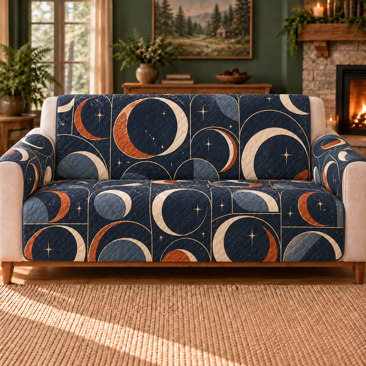 Annular Arc Tiles sofa cover on a beige sofa
