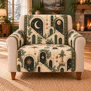 Arcane Stair Tiles sofa cover on a beige armchair