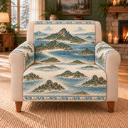 Archipelago Wave Frieze sofa cover on a beige armchair