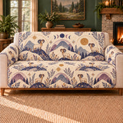 Aries Ridge Repeat sofa cover on a beige sofa