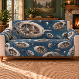 Asteroid Station Ovals Sofa Cover, Space Station Decor, Gift for Sci-Fi Worldbuilders