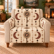 Astral Key Geometry sofa cover on a beige armchair
