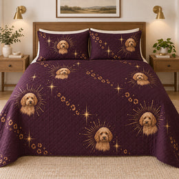 Aubergine Glam Doodle Goldendoodle Starry Garden Quilt Set
