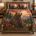 Autumn Brown Bear Floral Quilt Set