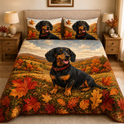 Autumn Dachshund Mountain Landscape quilt design with coordinating pillow shams