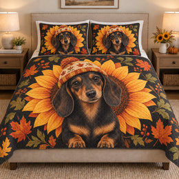 Autumn Dachshund Sunflower Quilt Set
