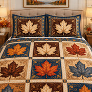 Autumn maple leaf patchwork quilt set, view 2, AI-generated product mockup