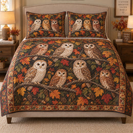 Autumn Owl Forest Bird Quilt Set