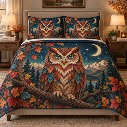 Autumn Owl Mountain Moon Quilt Set