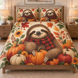 Autumn Sloth Pumpkin Harvest Quilt Set