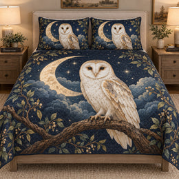 Barn Owl Crescent Moon Quilt Set