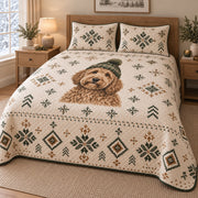 Beanie Doodle Goldendoodle Nordic Quilt Set, angled Goldendoodle bedroom view