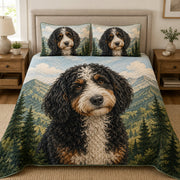 Bernedoodle Rustic Mountain quilt design with coordinating pillow shams