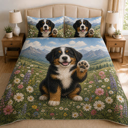Bernese Mountain Dog Puppy Floral Quilt Set