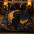 Black Cat Crescent Moon Quilt Set
