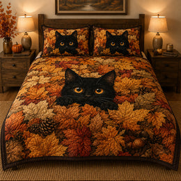 Black Cat Autumn Quilt Set