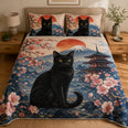 Black Cat Japanese Sakura Mount Fuji Quilt Set