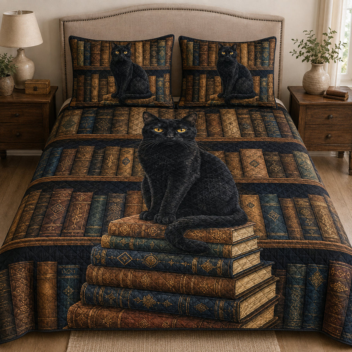 Black Cat Library Quilt Set