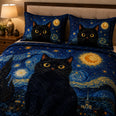 Black Cat Starry Night Quilt Set